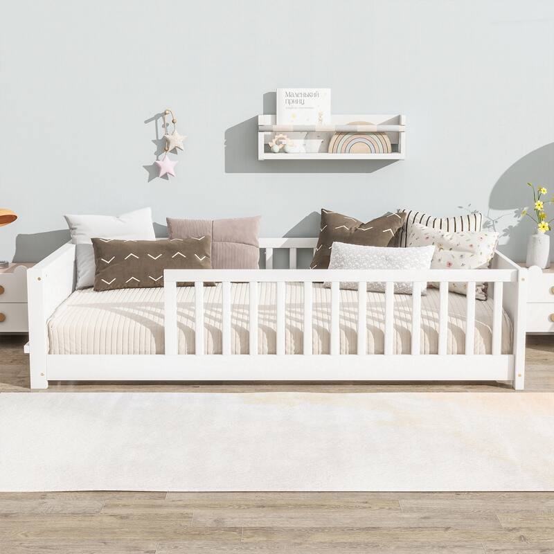 Twin size Floor Platform Bed with Built-in Book Rack