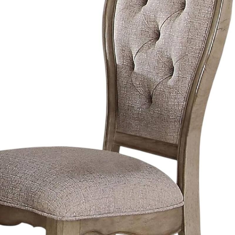 HomeRoots Set of Two Tufted Beige and Taupe Upholstered Fabric And Solid Wood Dining Side Chairs