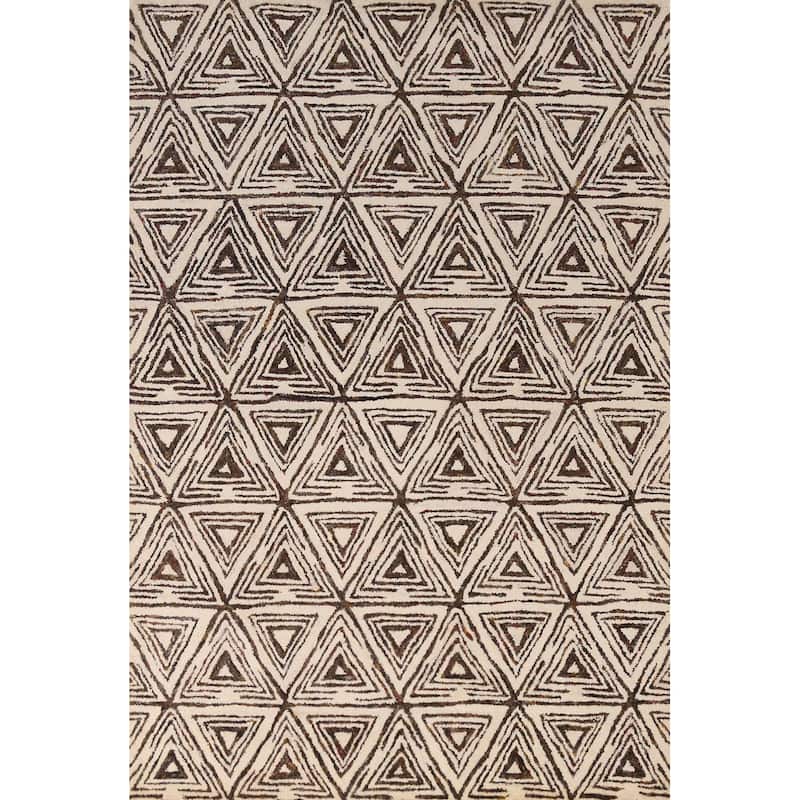 Geometric Modern Indian Area Rug Handmade Bedroom Wool Carpet - 5'3" x 7'7"