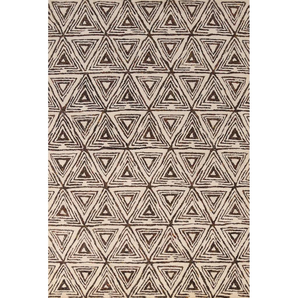 Geometric Modern Indian Area Rug Handmade Bedroom Wool Carpet - 5'3" x 7'7"