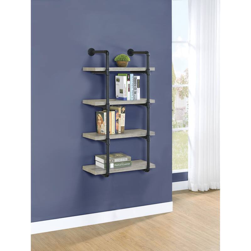 Chevry Black Metal 24-inch Wall Shelf - Grey Driftwood