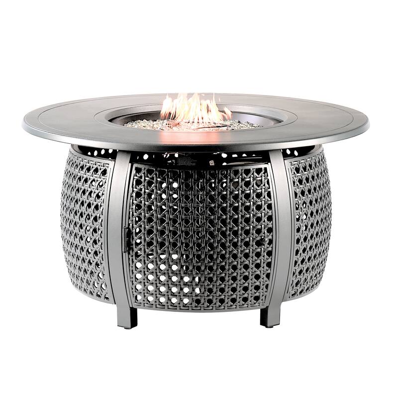 Round 44 in. x 44 in. Aluminum Propane Fire Pit Table with Glass Beads, Two Covers, Lid, 57,000 BTUs - N/A