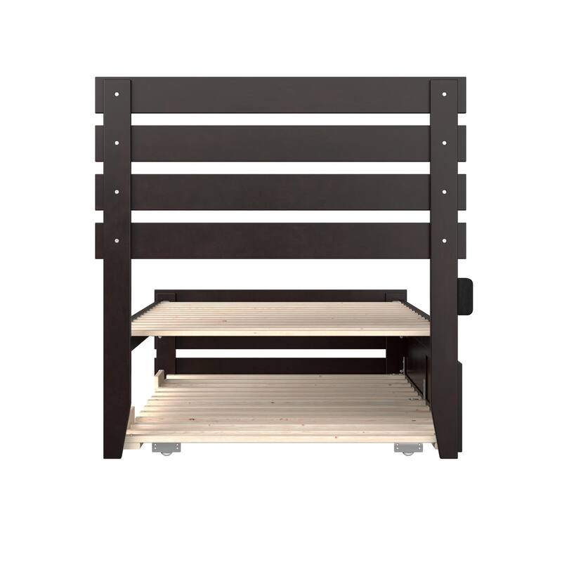 Twin XL Bed with Trundle - Espresso Finish, Extra Long Daybed Frame, Modern Design