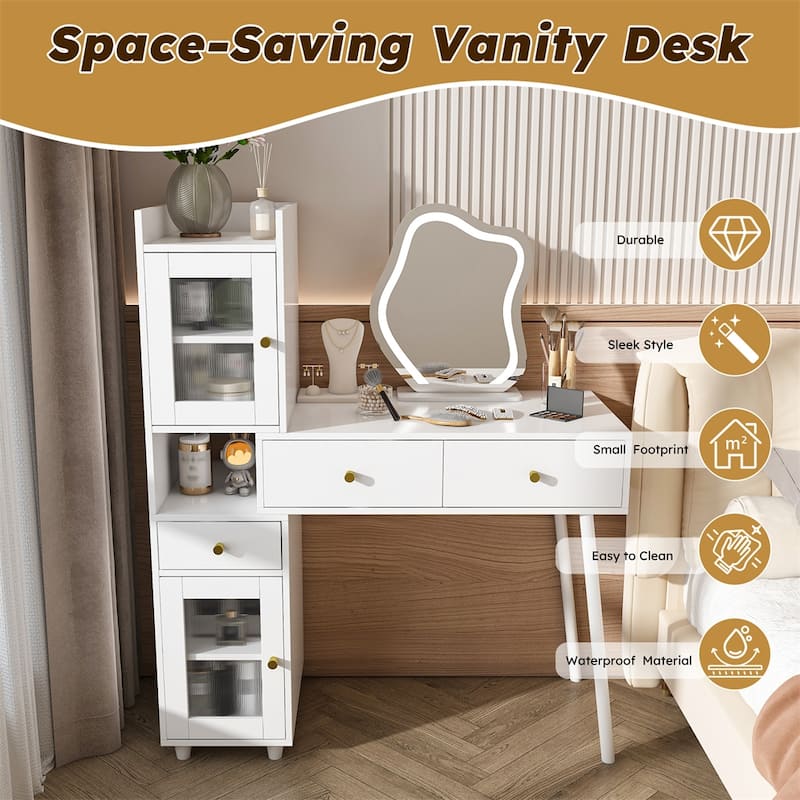 Vanity Dressing Table with LED Mirror & Storage,Makeup Desk Features