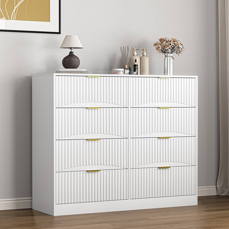 Modern 8 Drawers Dresser Chests for Bedroom, 47.2" Wide Wood Chest of Drawers with Gold Metal Handle, Drawer Organizer
