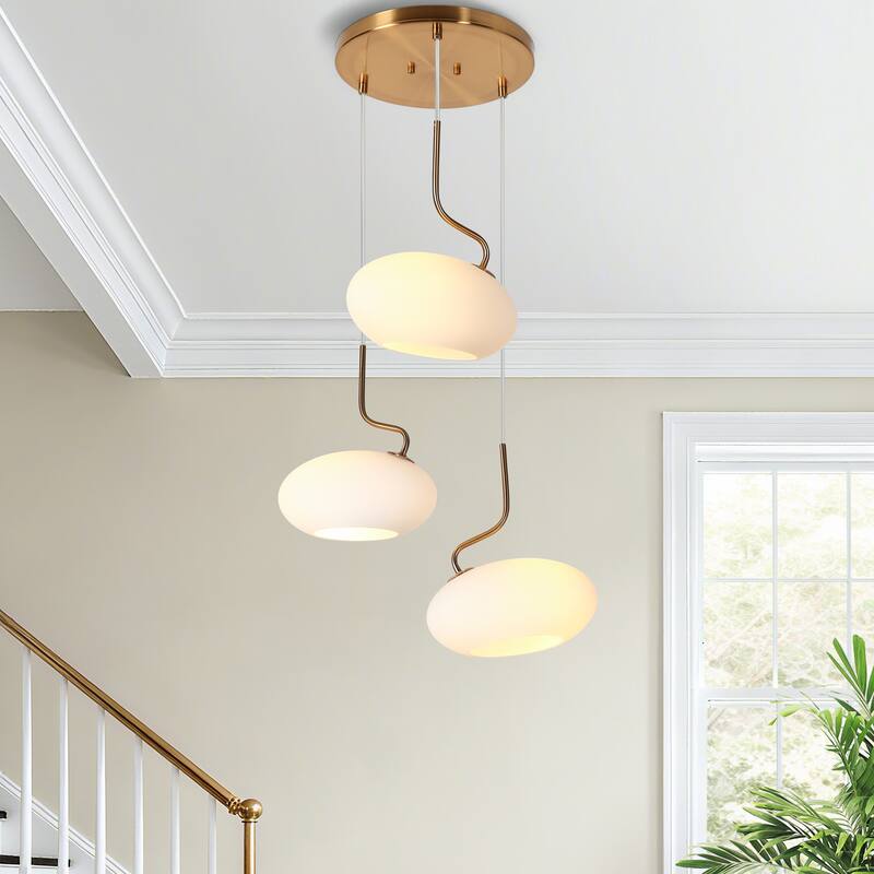 Modern Gold 3-Light Cluster Chandelier Opal Glass Pendant for Kitchen Island Foyer