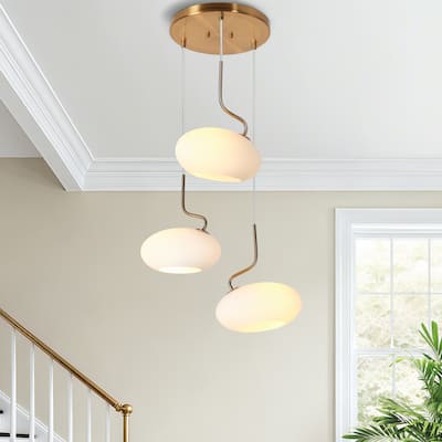Modern Gold 3-Light Cluster Chandelier Opal Glass Pendant for Kitchen Island Foyer