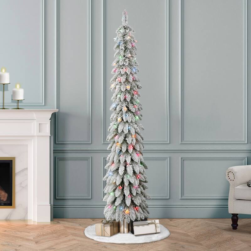 Puleo International 6 ft. Pre-lit Flocked Alpine Pencil Tree - 3