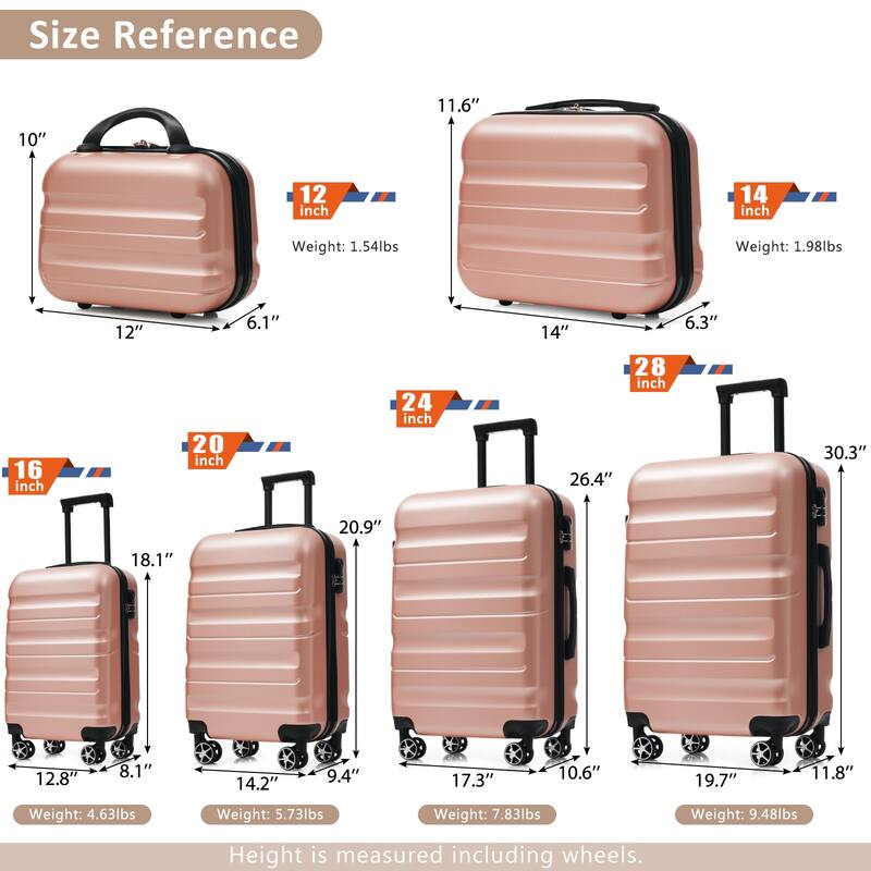 6-Piece ABS Hardshell Luggage Set - Lightweight & Durable Suitcases with Dual Spinner Wheels, Carry-On & Check-In Sizes