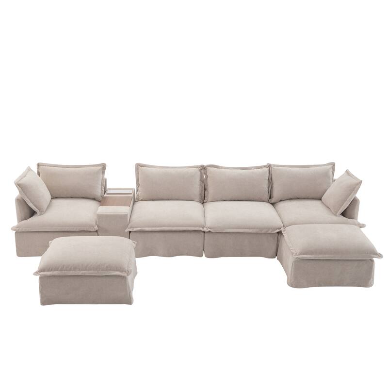 131" Chenille U-Shaped Modular Sectional Sofa with Console