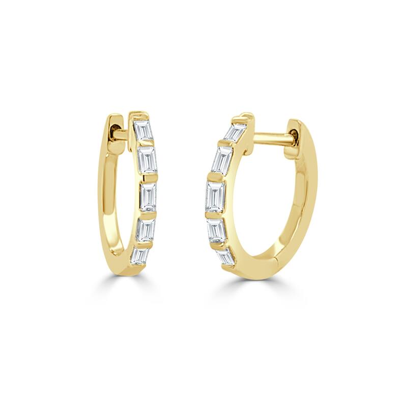 Joelle Collection Diamond Baguette Huggie Earring - 14K Gold Earrings 1/4 CTTW Baguette Hoops With Certified Diamonds - Yellow