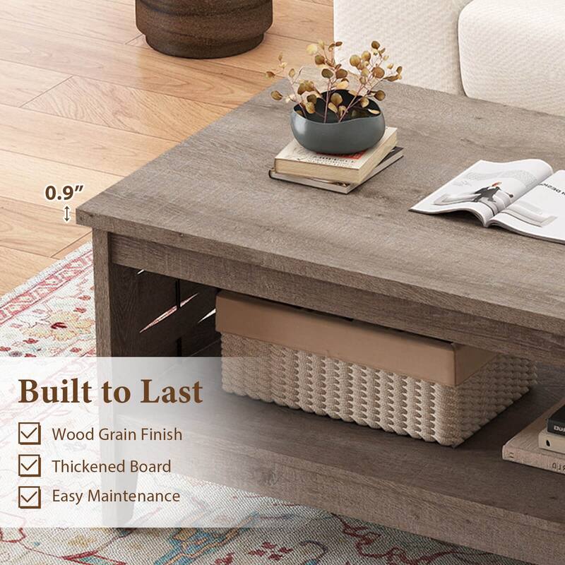 Costway 39.5” 2-Tier Coffee Table with Open Shelf Woven Decorations - See Details