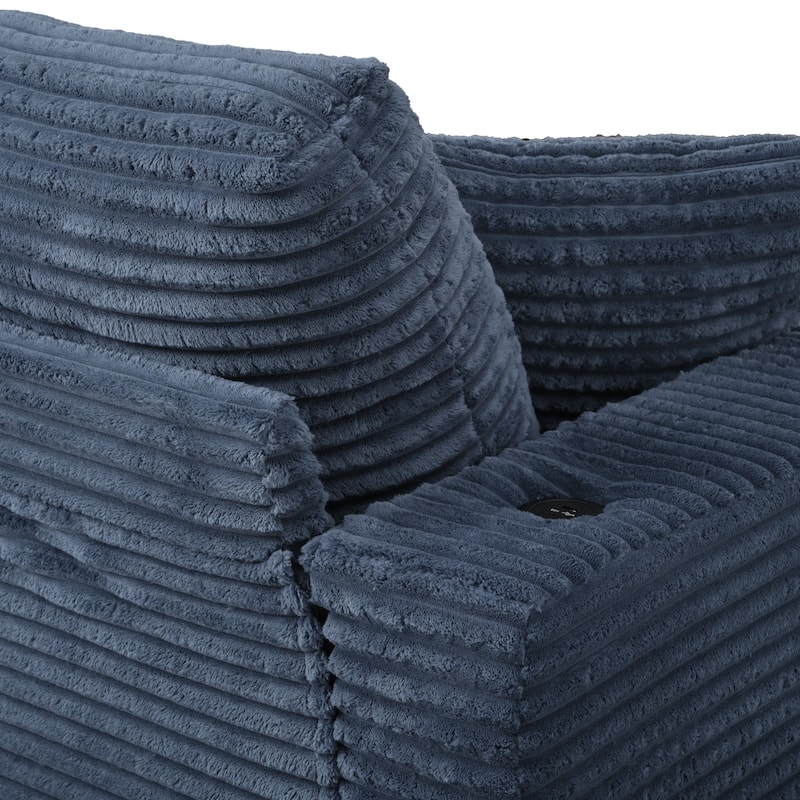 86.5" Corduroy Chaise Lounge Sofa Bed with USB Ports, Cup Holders and 8" Thick Cushions