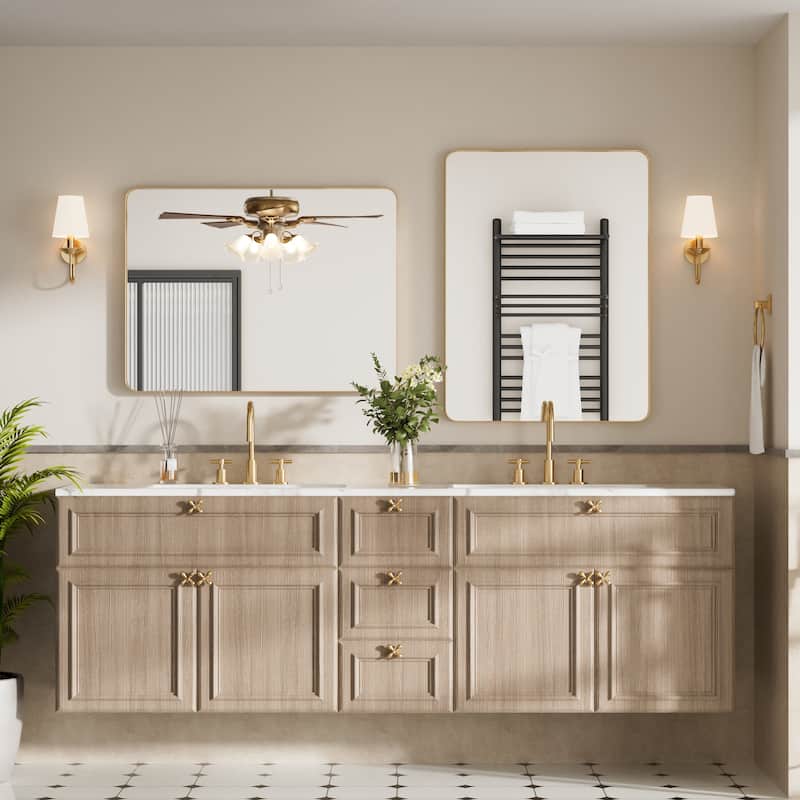 Modern Rounded Rectangle Metal Frame Wall Mirror for Bathroom Vanity (1 Piece)