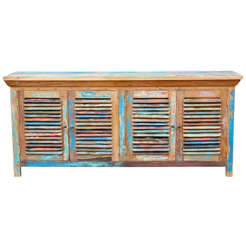 Chic Teak Chest / Media Center with 4 Doors made from Recycled Teak Wood Boats