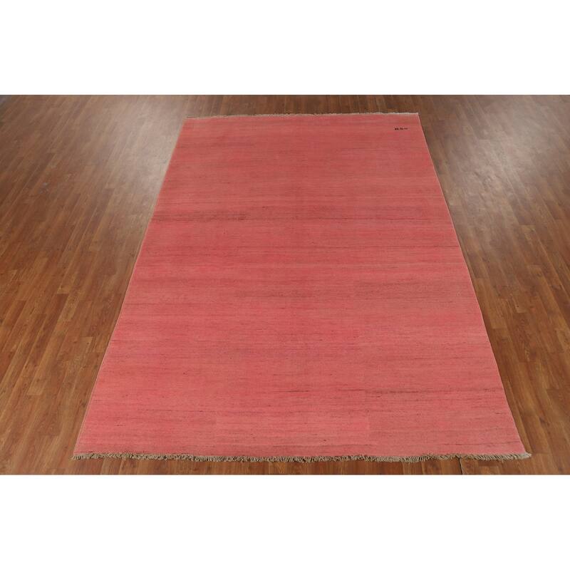 Light Pink Modern Gabbeh Oriental Area Rug Hand-Knotted Wool Carpet - 6'8"x 9'5"