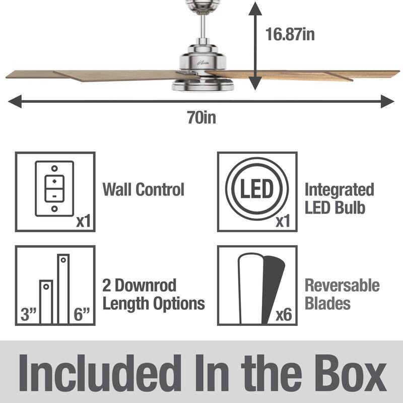 Hunter 70" Warrant Windmill Ceiling Fan with LED Light Kit and Wall Control - Farmhouse, Industrial, Contemporary
