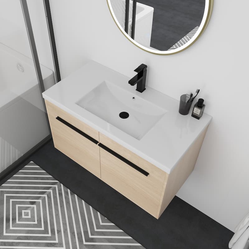 Malwee 24"/30"/36" Floating Bathroom Vanity, Wall Mounted Bathroom Vanity with Resin Sink,Soft Close Doors