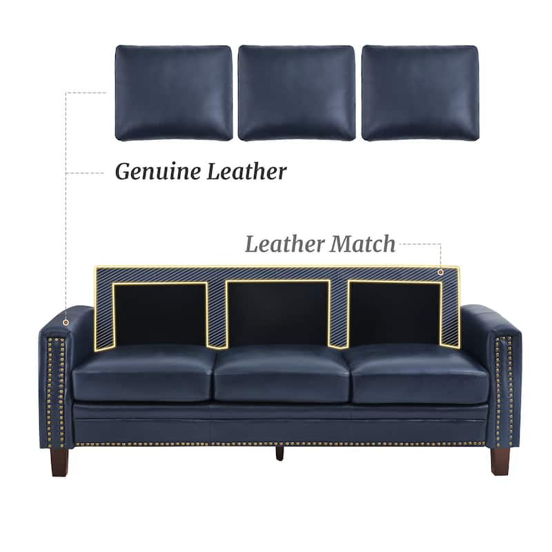 83.9" Genuine Leather Upholstered 3-Seater Sofa with Solid Wood Legs