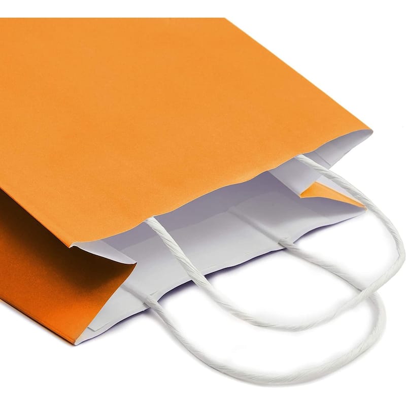Blue Panda 25-Pack Orange Gift Bags with Handles - Medium Size Paper Bags (8x3.9x10 In)