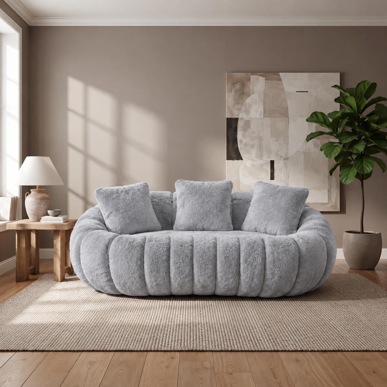 SEYNAR Compressed Foam Sofa, Modern Velvet Loveseat with 3 Pillows, No Assembly Couch for Living Room, Bedroom, Apartment