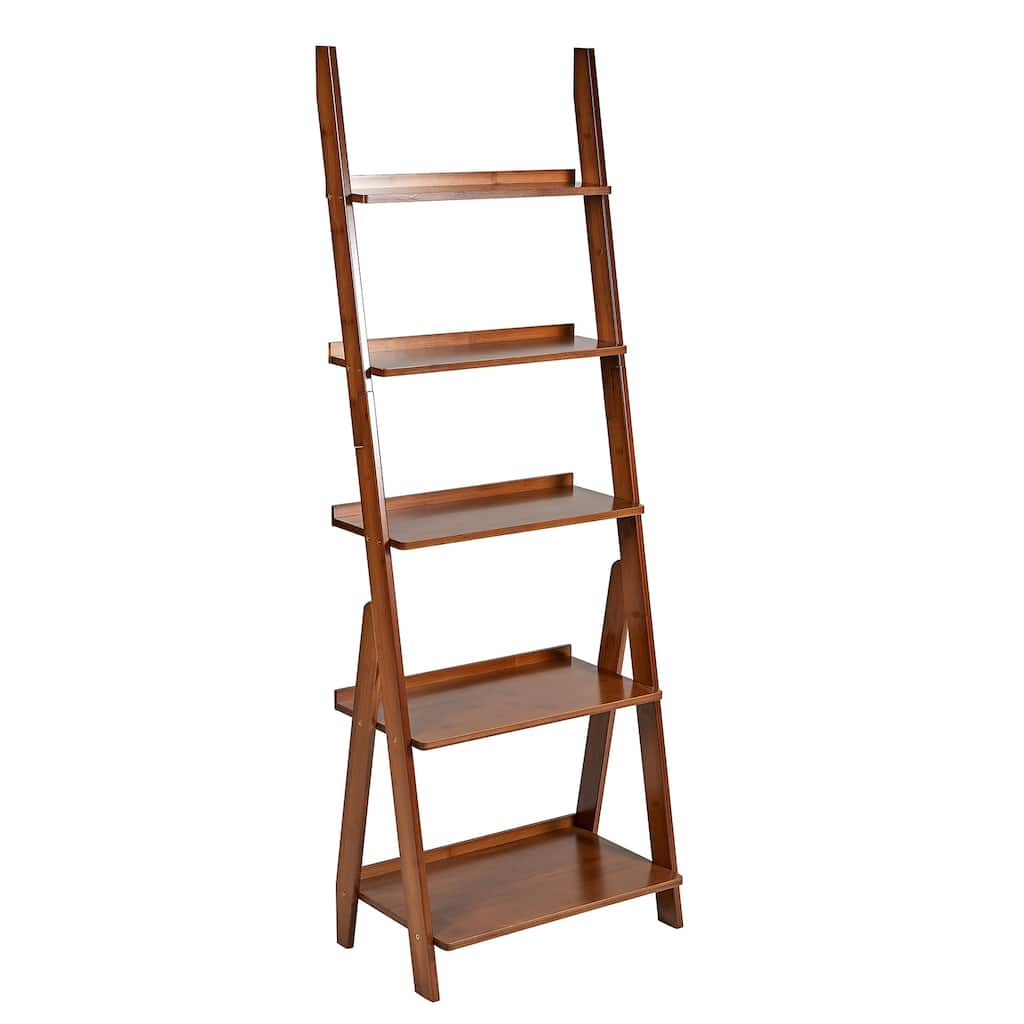 5-Shelf Wood Ladder Bookcase