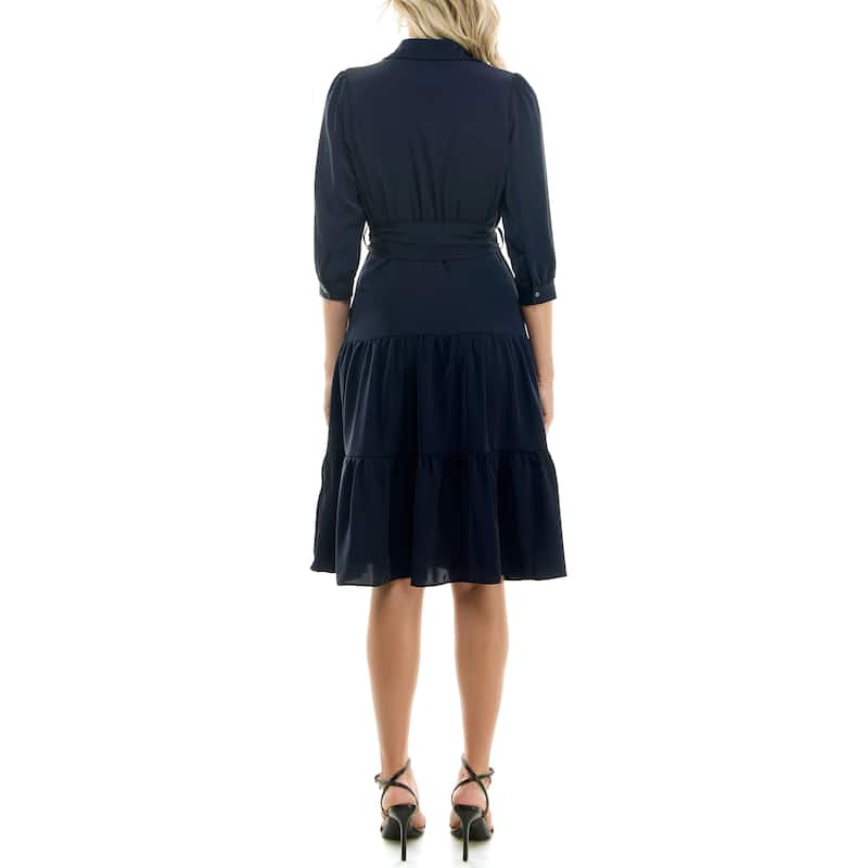 Nicole Miller Neva Elbow Sleeve Belted Shirtdress