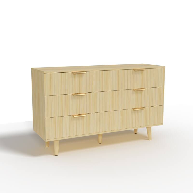 Gymojoy Fluted 6 Drawer Dresser for Bedroom, 47" Wood Chest of Drawers, Modern TV Stand for Closet, Living Room, Hallway