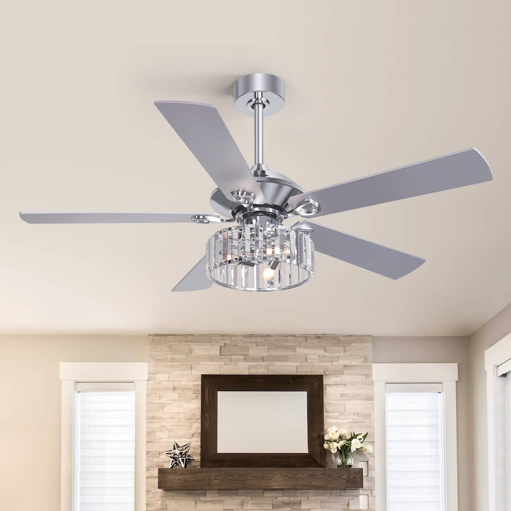 52" Ceiling Fan with Light, 5 Blade,3 Light E12,6 Speed AC Motor,Reversible,Quiet Downrod Mount,Remote Control