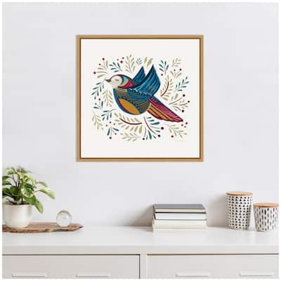 Kate and Laurel Sylvie Peace Bird Blue Framed Canvas by Carey Copeland