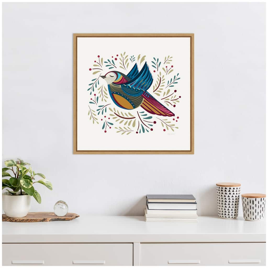 Kate and Laurel Sylvie Peace Bird Blue Framed Canvas by Carey Copeland