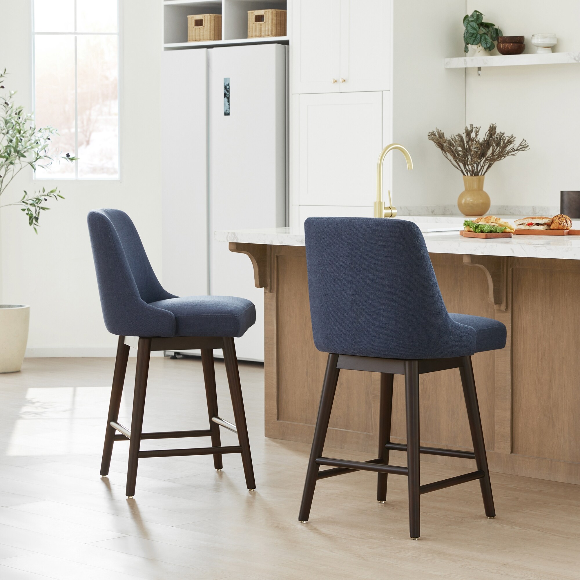 Hazel Upholstered Counter Height Swivel Barstool with Back Single Fog Grey Fabric