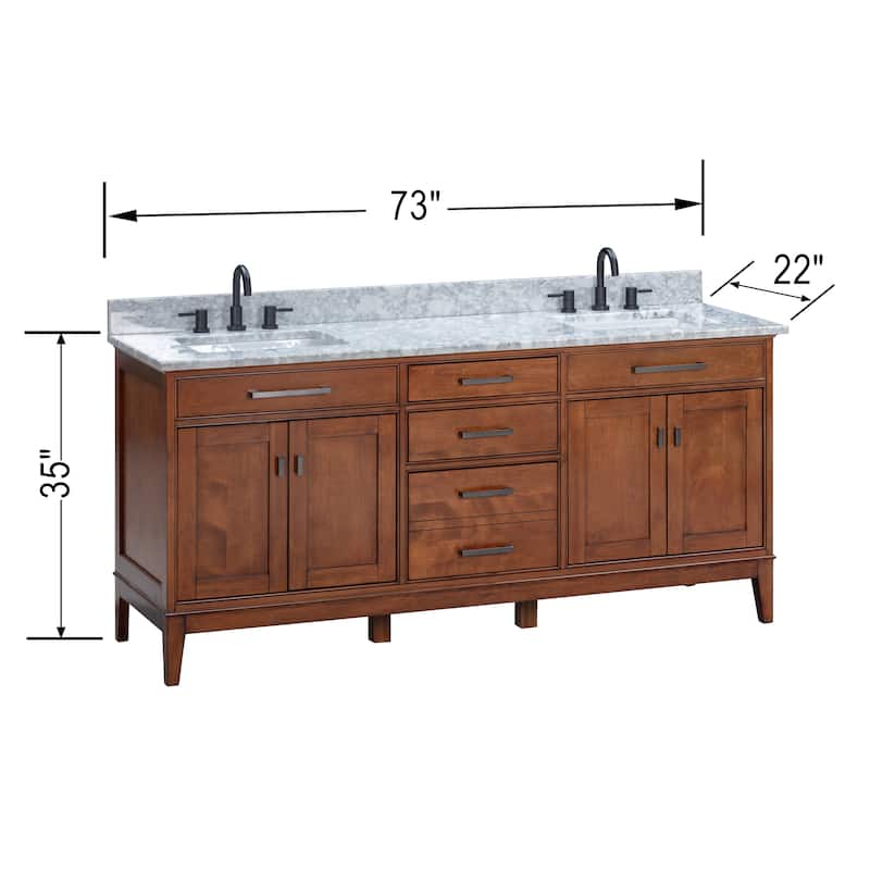 Madison 72 in. Double Sink Bathroom Vanity in Tobacco with Top - 73"W x 22"D