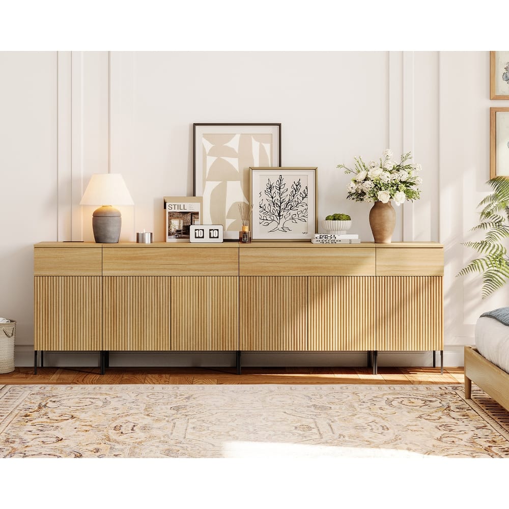 94.5" Modern Wood Drawer Dresser With Reeded Design, Minimalist Dresser Organizer Storage Cabinet