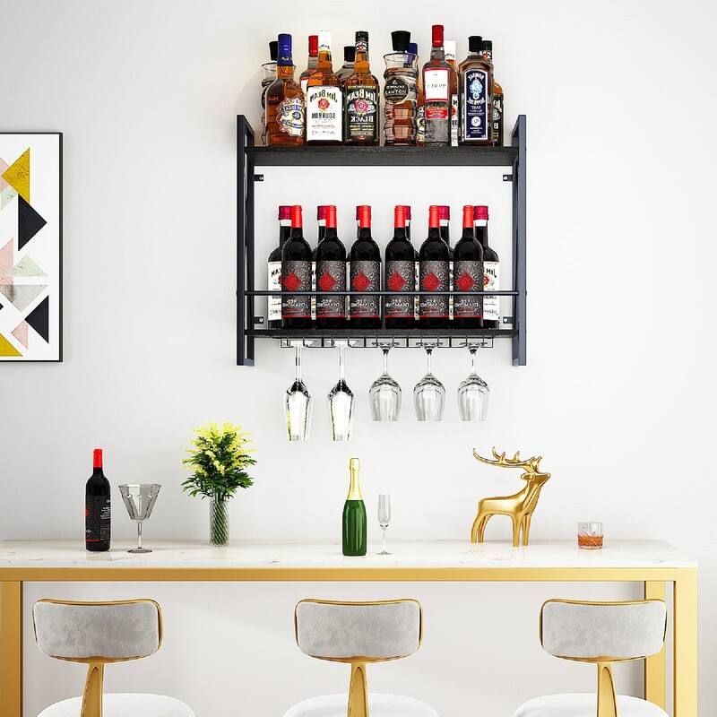 Wine Rack Wall Mounted 2 Tier Shelf - 23.6"D x 7.9"W x 20.4"H