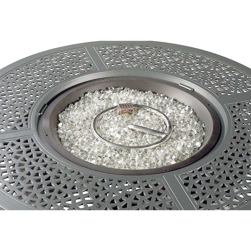 Round 44 in. x 44 in. Aluminum Propane Fire Pit Table with Glass Beads, Two Covers, Lid, 57,000 BTUs