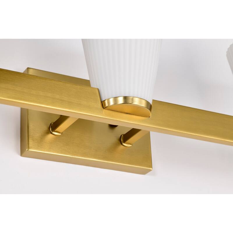 Royale 3 Light Vanity Burnished Brass Finish Ribbed White Glass - Burnished Brass