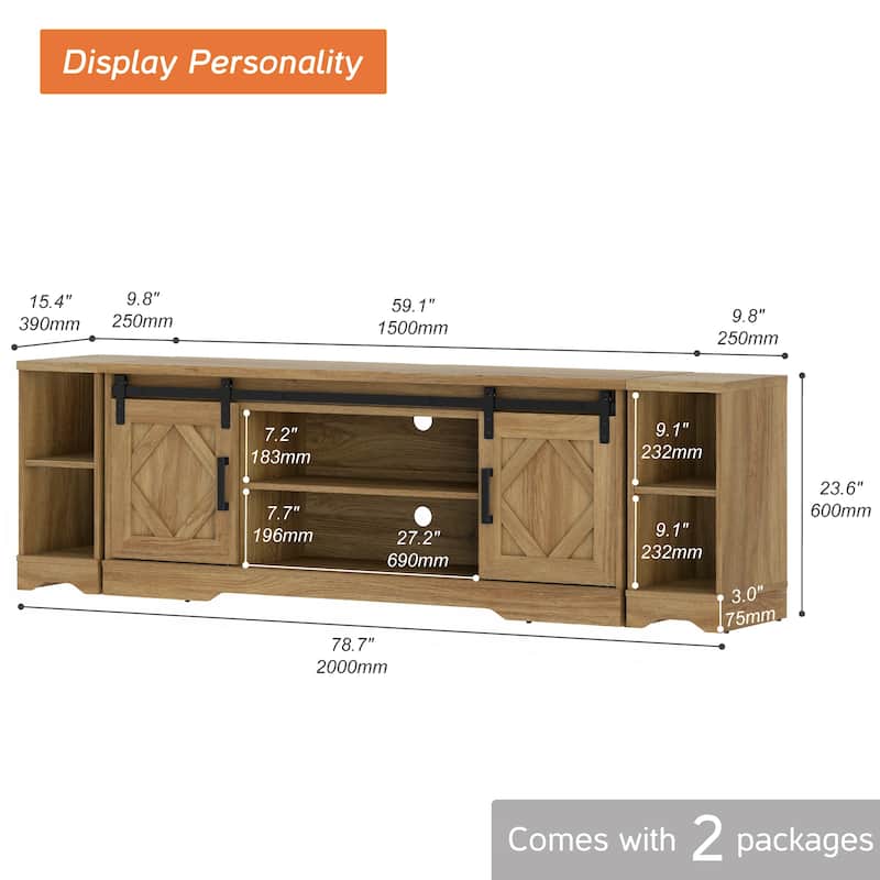 Modern Farmhouse TV Stand for up to 85" TVs Entertainment Center with Open Storage for Living Room
