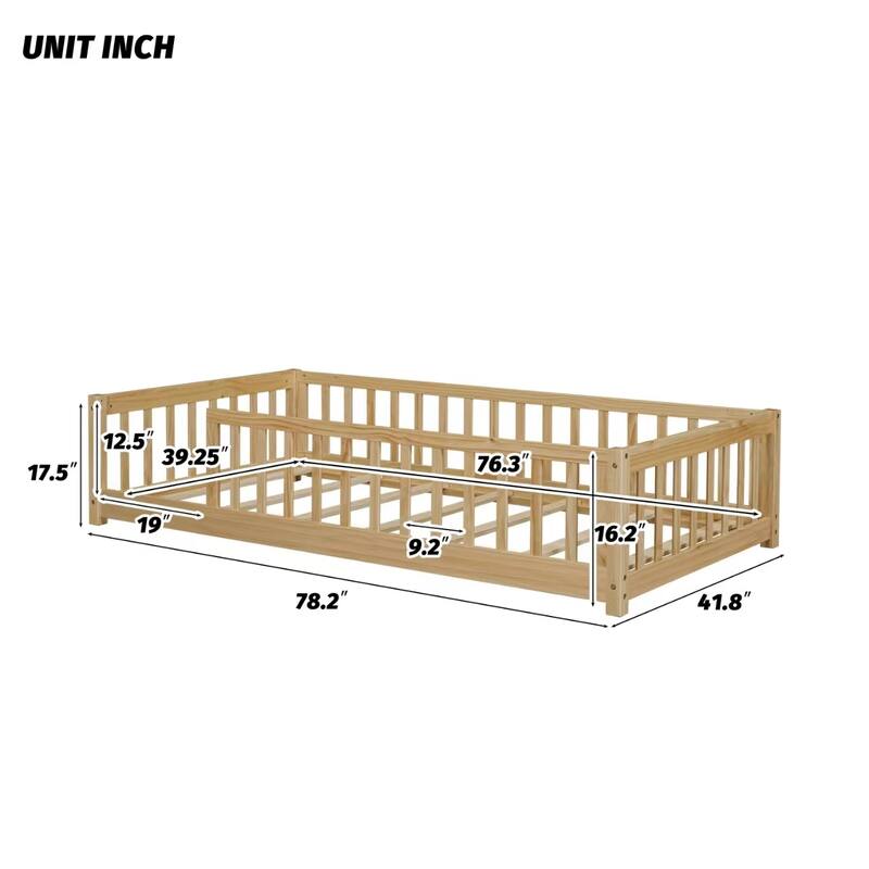 Floor Platform Bed with Fence without Door