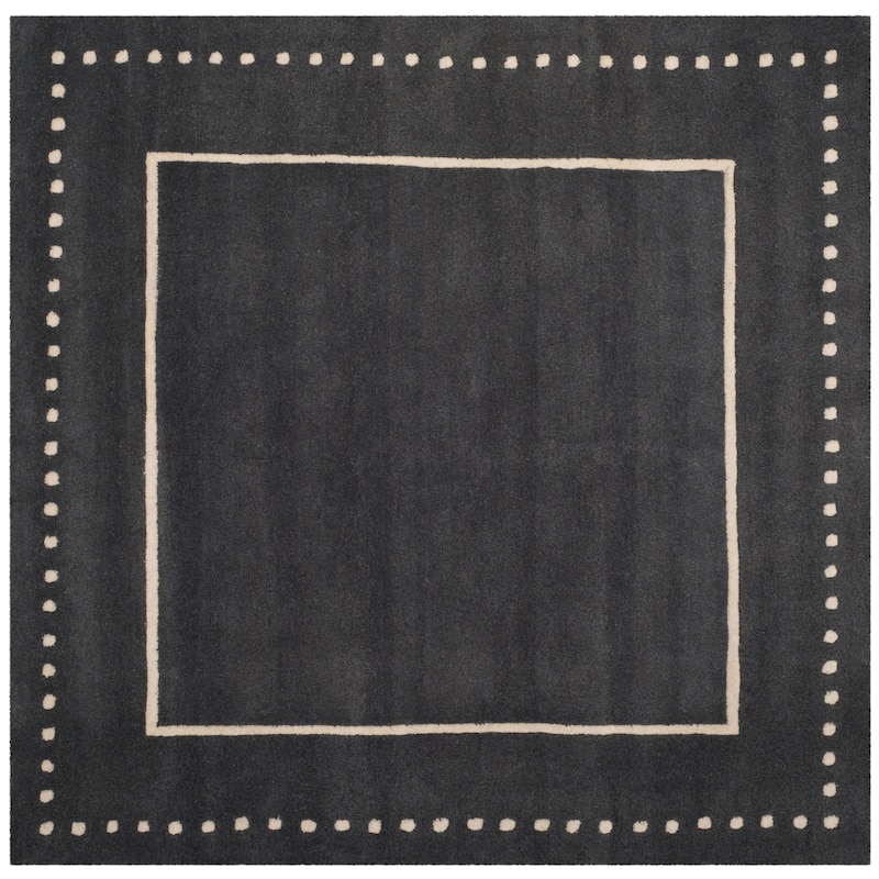 SAFAVIEH Handmade Bella Alverta Dotted Border Wool Rug - 5' Square - Dark Grey/Ivory - Square