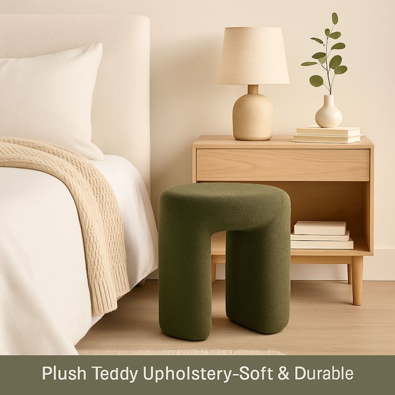 Aria Home Teddy Upholstered Accent Stool – Plush Fabric Ottoman Foot Rest