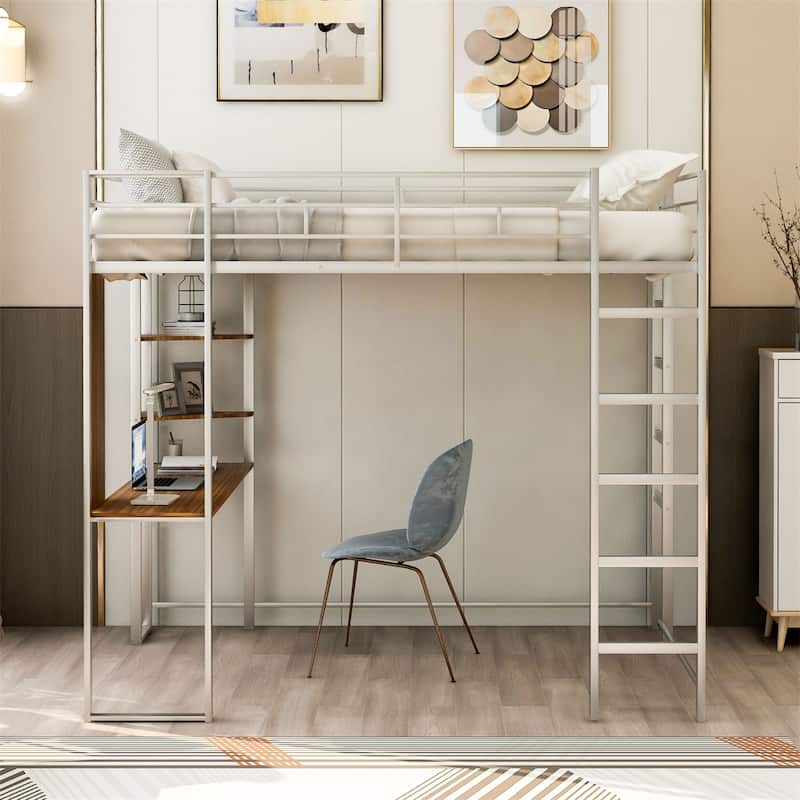 Merax Metal Full Size Loft Bed with Desk