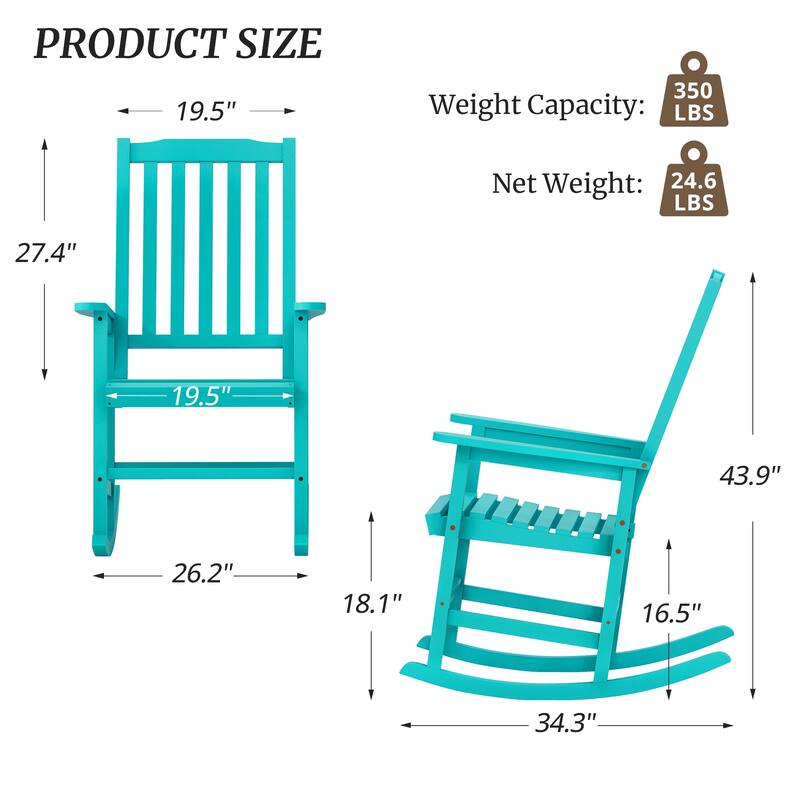 Acacia Wood Outdoor Rocking Chair, Traditional Porch Outdoor Rocker Chairs Set of 2 - 43" H