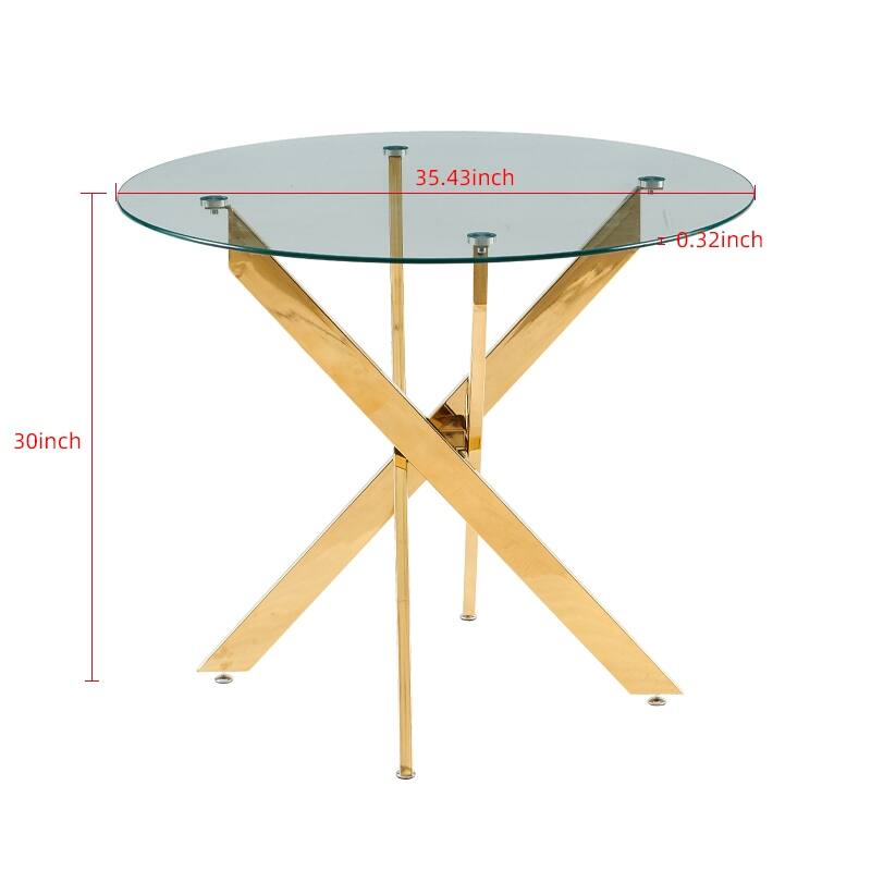 5 Pieces Dining Set, Table Metal Leg Mid-Century Dining Table for 4-6 People with Glass Table Top,Pedestal Dining Table