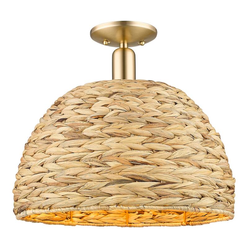Innovations Lighting 716-1C-15-16 Woven Rattan Semi-Flush Woven Rattan - Champagne Bronze / Natural