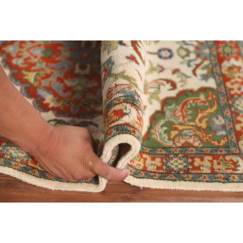 Floral Ivory Kashan Oriental Accent Rug Handmade Wool Carpet - 2'6" x 4'1"