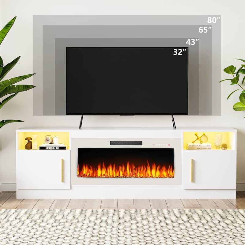 Bossin 70" Fireplace TV Stand with 36" Electric Fireplace, TV Stand for TVs Up to 80", 16 Colors LED Lights/Entertainment Center
