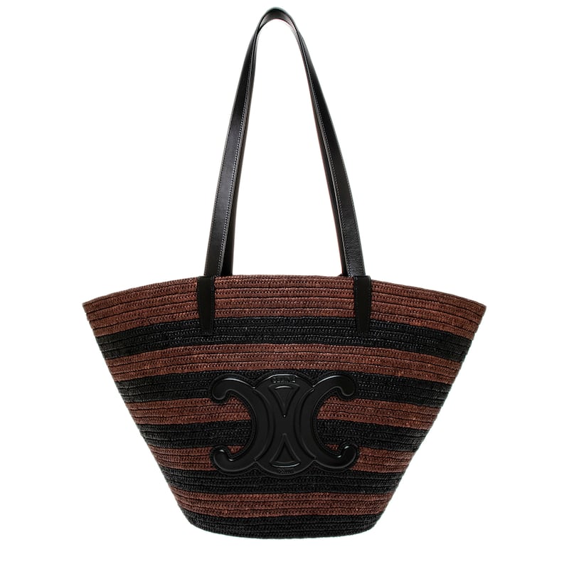 Celine Couffin Classic Panier in Raffia and Leather - Black and Brown