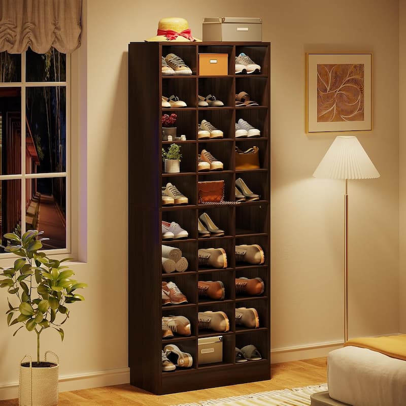10-Tier Tall Shoe Storage Cabinet Wooden Shoe Rack with 30 Cubbies