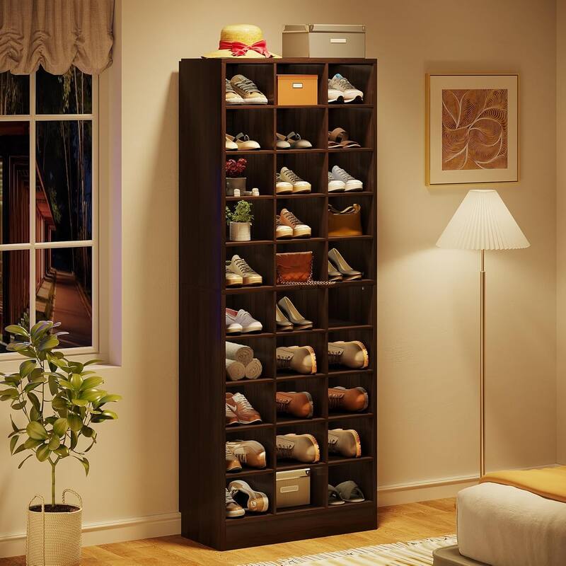 70" Tall 10-Tier Shoe Cabinet Shoe Rack - Brown
